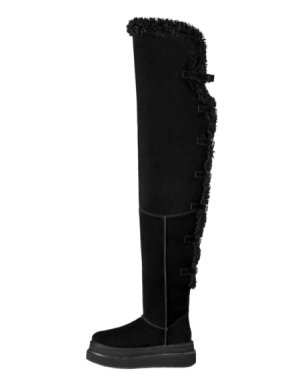 Sacai x Ugg Black Over The Knee Sheepskin Boots 2025