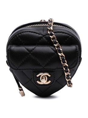 Chanel Black Lambskin CC in Love Heart Necklace Bag