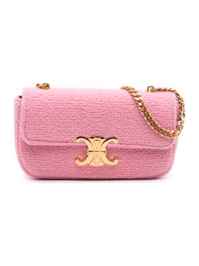 Celine Pink Tweed Claude Chain Shoulder Bag