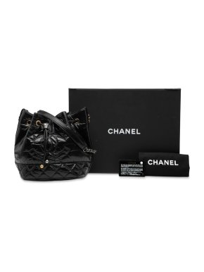Chanel Black Shiny Aged Calfskin CC Chain Drawstring Bucket Bag