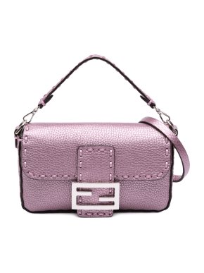 Fendi Pink Mini Metallic Leather Baguette Satchel