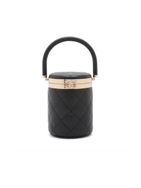 Chanel Black CC Quilted Lambskin Round Top Handle Vanity Bag