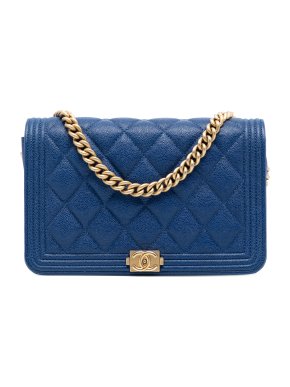 Chanel Blue Quilted Caviar Boy Wallet on Chain