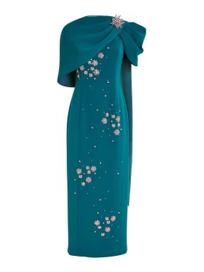 Huishan Zhang Embellished Isolde Fitted Cape Gown