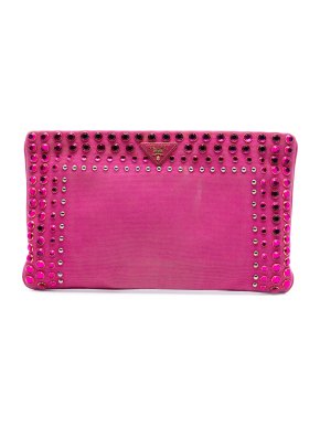 Prada Pink Canvas Canapa Studded Vernice Clutch