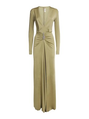 Victoria Beckham Long-Sleeve V-Neck Gown