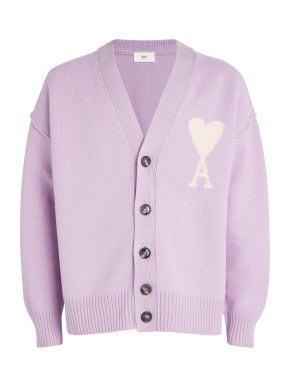 Ami Paris Purple Wool Ami de Coeur Cardigan