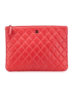 Chanel Red Medium Quilted Lambskin O Case Clutch