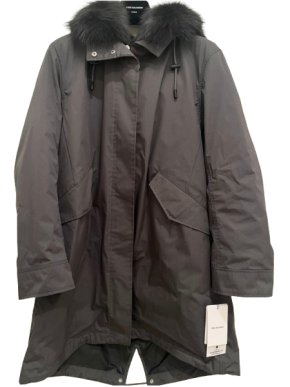 Yves Salomon Grey Fur Lined Fox Trim Hooded Parka