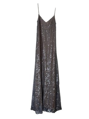 Galvan Silver Sequin Evening Dress