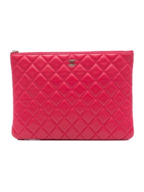 Chanel Red Medium Quilted Lambskin O Case Clutch