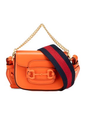 Gucci Orange Mini Leather Horsebit 1955 Web Satchel