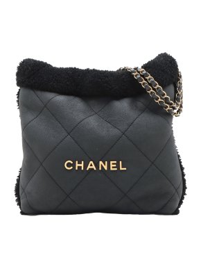 Chanel Black Small Quilted Aged Lambskin and Shearling 22 Bag