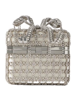 Self Portrait Crystal-Embellished Satin Box Clutch