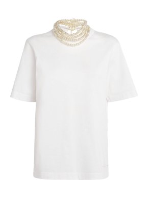 Carven Faux Pearl-Neck T-Shirt