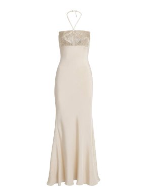 Roland Mouret Silk Embellished Halterneck Maxi Dress