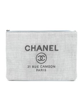 Chanel Grey Large Tweed Deauville O Case Clutch