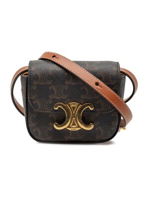 Celine Brown Mini Triomphe Coated Canvas Triomphe Crossbody