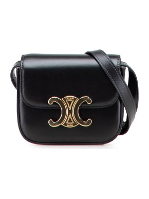 Celine Black Mini Shiny Calfskin Triomphe Crossbody