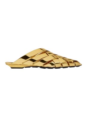 Bottega Veneta Gold Intrecciato Flat Mules