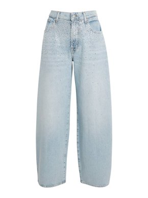7 For All Mankind Navy Crystal Bonnie Wide-Leg Barrel Jeans