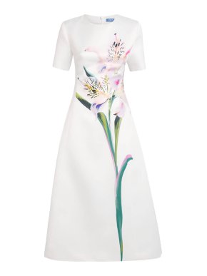 LEO LIN Satin Floral Caroline Midi Dress