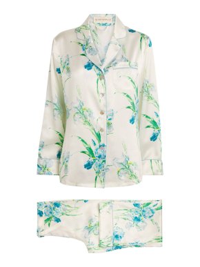 Olivia von Halle White Silk Floral Lila Asterias Pyjama Set