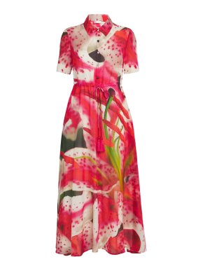 Tory Burch Silk-Cotton Lily Print Midi Dress