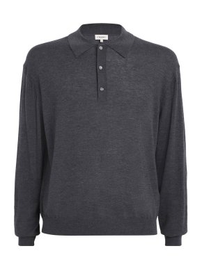 FRAME Wool-Cashmere Long-Sleeve Polo Shirt