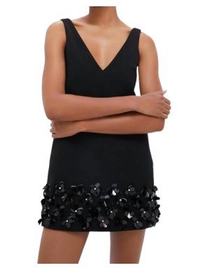 Self Portrait Sequin Embellished Black Mini Dress