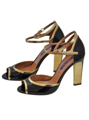 Ralph Lauren Collection  Navy Patent Heeled Ankle Strap Shoes