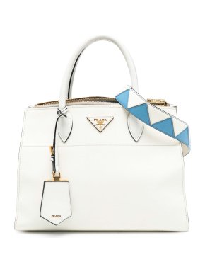 Prada White City Calf Trimmed Saffiano Greche Paradigme Bag