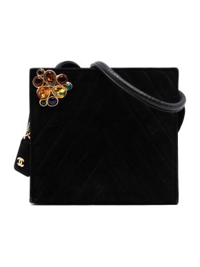 Chanel Black Chevron Velvet CC Stones Crossbody