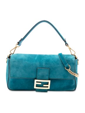 Fendi Blue Medium Suede Baguette Satchel