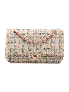Chanel Pink Medium Classic Boucle Tweed Double Flap