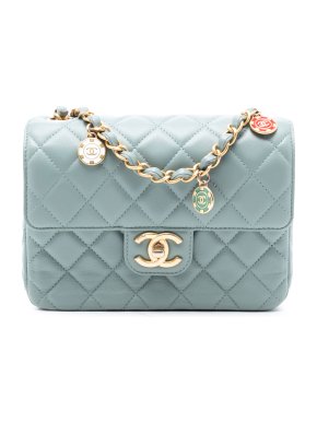 Chanel Blue Mini Square Classic Lambskin Casino Royale Charms Single Flap