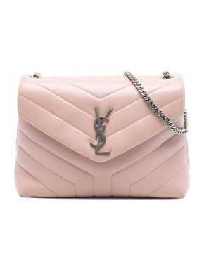 Saint Laurent Blush Pink Small Quilted Calfskin Monogram Loulou Chain Shoulder Bag