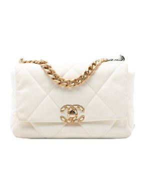 Chanel White Medium Lambskin 19 Flap