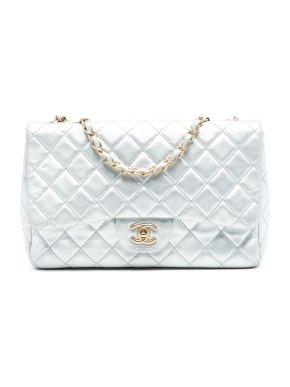 Chanel Silver Jumbo Classic Metallic Lambskin Single Flap