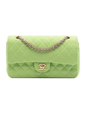 Chanel Green Medium Classic Jersey Bijoux Chain Double Flap