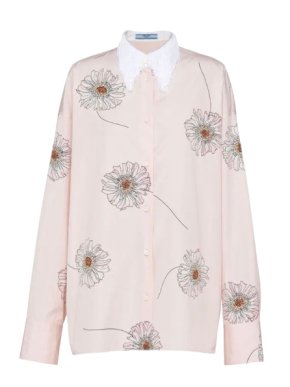 Prada Gerbera Print Fringe Collar Cotton Shirt
