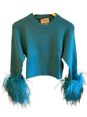 Gucci Green Feather Cuff Sweater