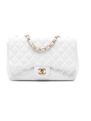 Chanel White Jumbo Classic Caviar Single Flap