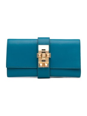 Hermes Blue Izmir Tadelakt Medor Clutch 23