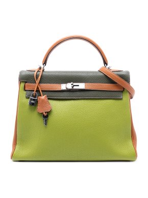 Hermes Vert Anis, Vert Olive and Gold Tricolor Togo Kelly II Retourne 32