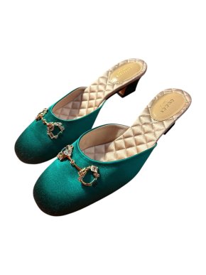 Gucci Green Satin Heeled Mules