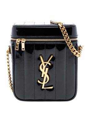 Saint Laurent Black Patent Vicky Vanity Bag