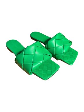 Bottega Veneta Green Leather Slides