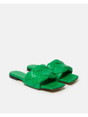 Bottega Veneta Green Leather Slides