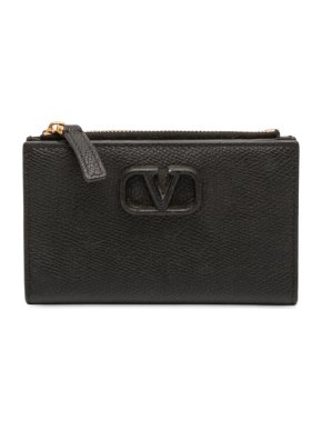 Valentino Black Leather VLogo Bifold Wallet